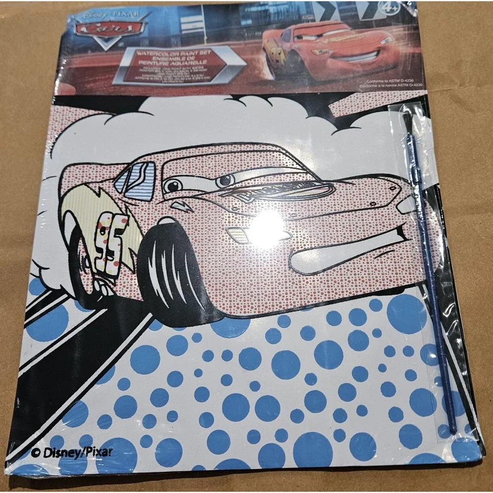 Disney Pixar Cars Lightning McQueen Watercolor Paint Set Poster Brush New Sealed